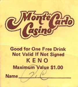 Monte Carlo Casino - Reno, NV - Vintage Paper Coupon