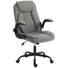 HOMCOM Linen-Look Computer Desk Chair with Thick Cushion, Grey