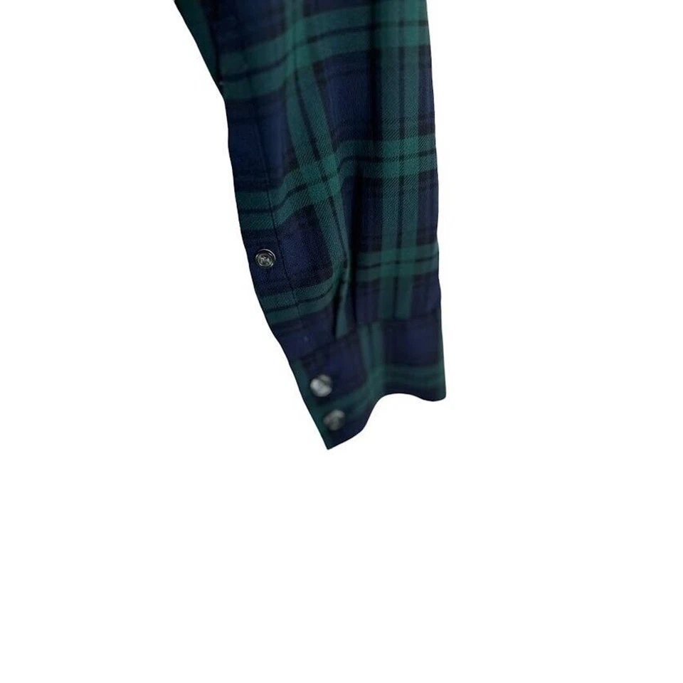 J. Blusa Crew Top Azul Marino A Cuadros Talla M Plisada Frontal Con Botones Manga Larga Foto 2 de 4