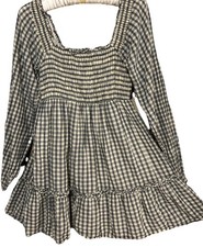 American Eagle Dress XS Cotton Plaid Cottagecore Country Western Off Shoulder