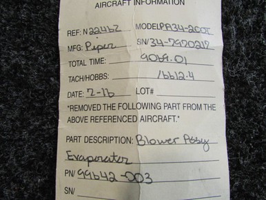 99642-003 Piper PA34-200T Blower Assembly Evaporator