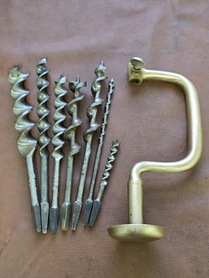 Solid Brass Bit & Brace Drill And Auger Bits Carpenters Stamped 1917