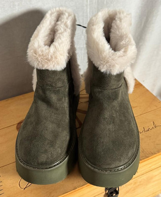 Time and Tru Faux Fur Faux Suede Platform Boots NWT Women s Size 7 Olive Green