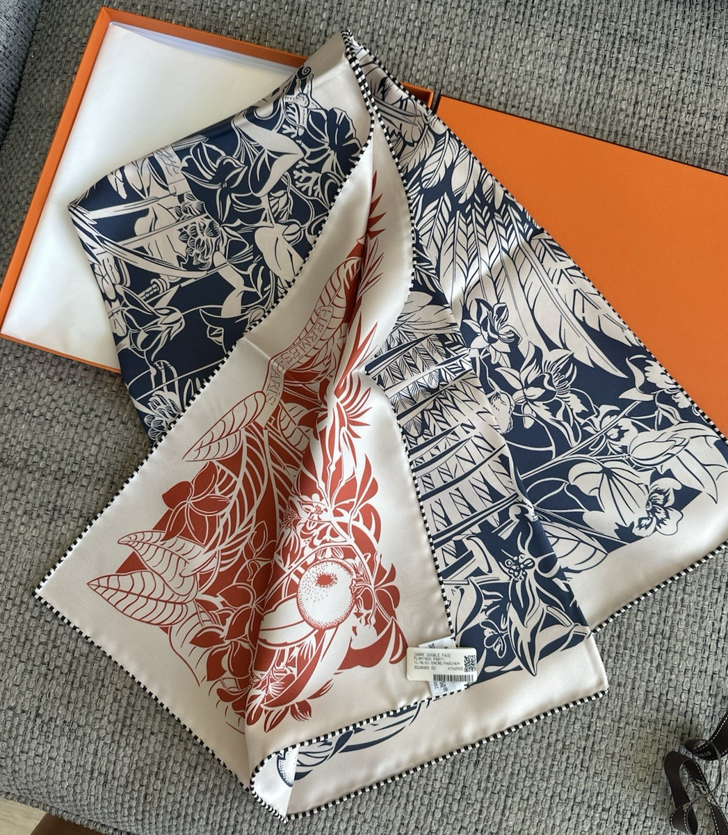 NEW in Box HERMES Flamingo Party Tattoo Double Face Scarf 90 100