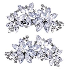 2 PCS Rhinestone Hair Clips, Silver, Floral Style, for Women's Wedding,