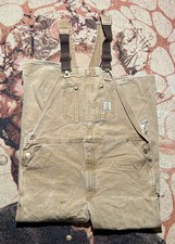 VINTAGE MADE IN USA Carhartt Overalls Bibs Double Knee Brown Canvas 44x34