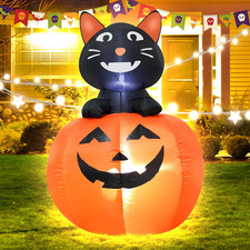 4FT Black Cat Halloween Pumpkin Inflatable Decoration with LED Lights