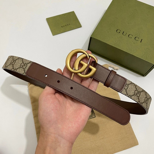 GUCCI BELT BROWN LEATHER BEIGE 100% AUTHENTIC GOLD BUCKLE CLASSIC LOGO WOMEN'S M