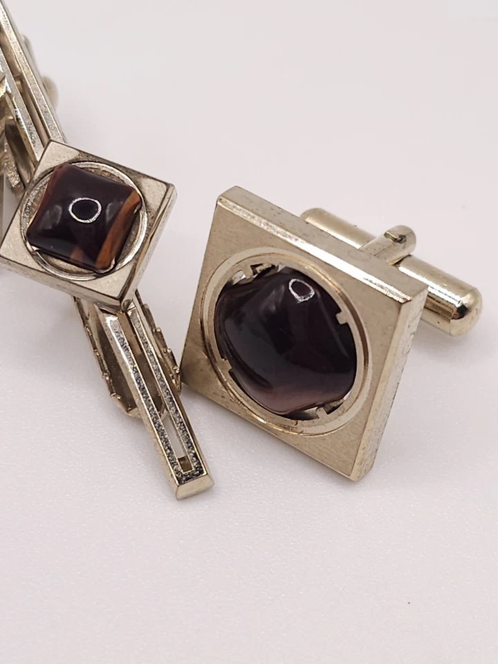 Lote de juegos de barras de corbata de gemelos de colección a mod ágata lucite ANSON Foto 4 de 4