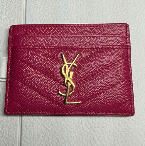 YSL Saint Laurent Pink Cassandre Quilted Leather Card Holder EUC Authentic