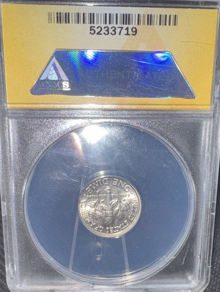 2015-P Roosevelt Dime Clashed Dies Rev Die Chip MS 64 FB ANACS Rare High Grade  - Image 4 of 4