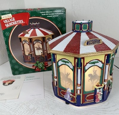 Mr. Christmas Village Silhouettes Ceramic Carousel Animated Lighted W/ Box