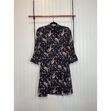 Slate & Willow Floral Pollock Mini Dress Navy Mock Neck Bell Sleeve Size 4