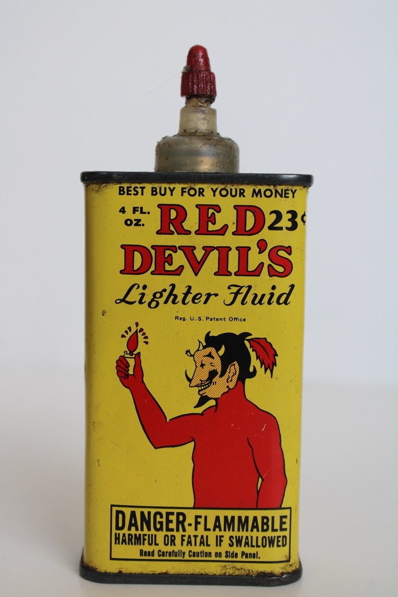 Vintage Red Devils Lighter Fluid Handy Tin