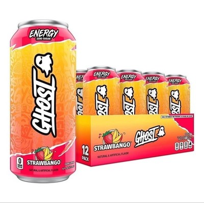 GHOST Energy Drink, Strawbango, Zero Sugar 16 oz Can, 12 Pack