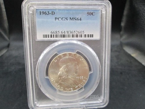 1963 D US Franklin Uncirculated Silver Half Dollar PCGS MS 64