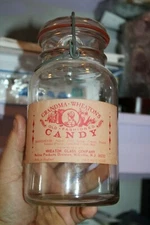Antique 1 qt Clear GRANDMA WHEATON'S, Bail Jar with ORIGINAL CANDY LABEL #1