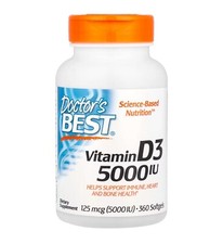 Doctor's Best Vitamin D3 125 mcg 5,000 IU Heart  Bone Health 360 Softgels