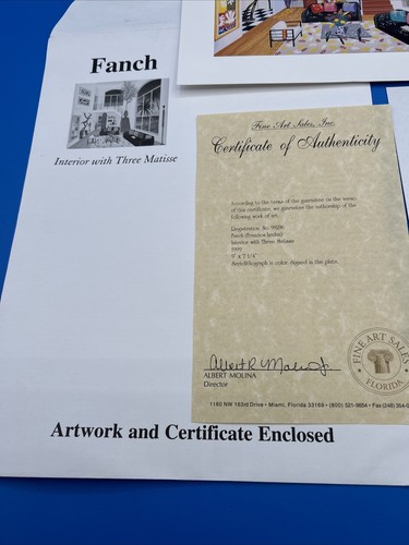 Francois ""FANCH"" Ledan b. SIGNIERTE Lithographie mit COA INNENRAUM MIT DREI MATISSE - Bild 7 von 7