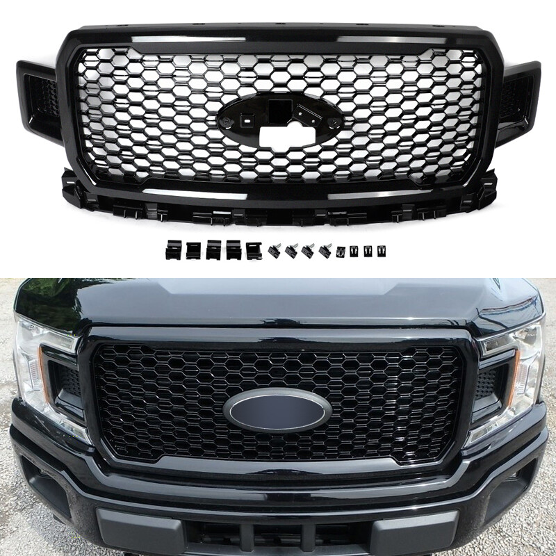 For Ford F-150 F150 2018-2020 Honeycomb Front Bumper Grille Upper Grill Assembly