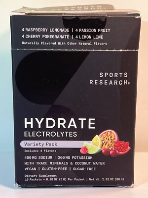 Sports Research Hydrate Electrolytes 16 Powder Packets Sugar Free 5/26