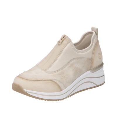 REMONTE Damen Sneaker beige D0T08-61 Frontreißverschluss vegan Keilabsatz 50 mm