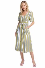 NWOT ASTR The Label Scout Moss/Multi Striped Belted Midi Dress Women’s Size S