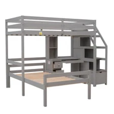 Twin Size Loft Bed with a Stand-alone Bed, Storage Staircase, Desk, Shelves