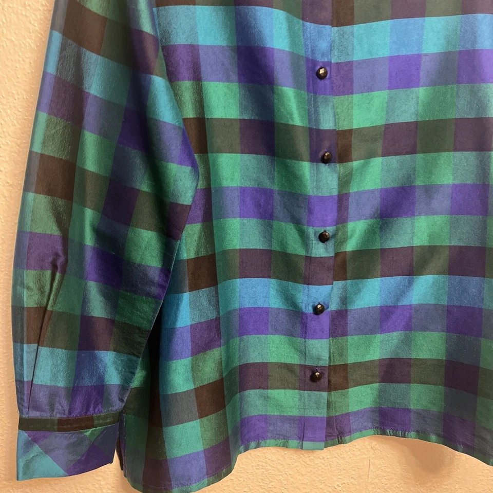 Koret Mujer 100% Seda Cuadros Manga Larga Abotonada Talla Mediana Foto 2 de 4