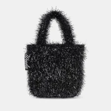 Edie Parker Weedie Mini Grass All Over Metallic Tinsel Black Tote Bag MSRP $250
