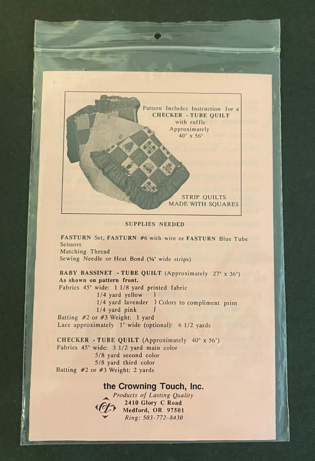 Baby's Tube Quilt Pattern - Fasturn Patterns by The Crowning Touch FP#20, 27x36"