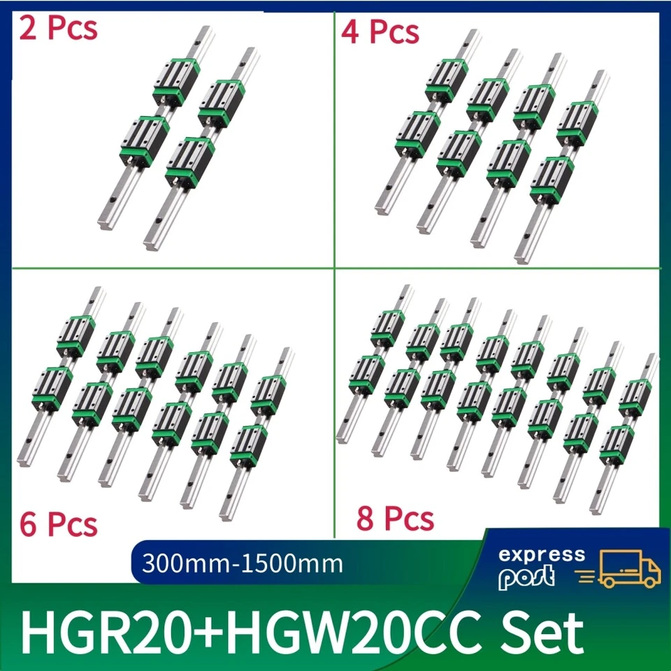 MARKENLOS 2/4/6/8 Pcs HGR20 Linearführung Führungsschiene L200-1500mm+ HGH20CA Gleitblock
