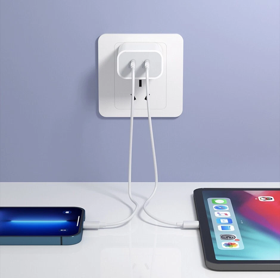 Dual Type C Fast Wall Charger USB C To C Cable Power Adapter For iPhone Samsung - image 2 of 4