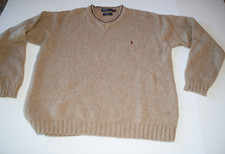 VTG Polo Ralph Lauren Sweater Mens Large Brown 30 Alpaca V-neck Tan Wine Peru