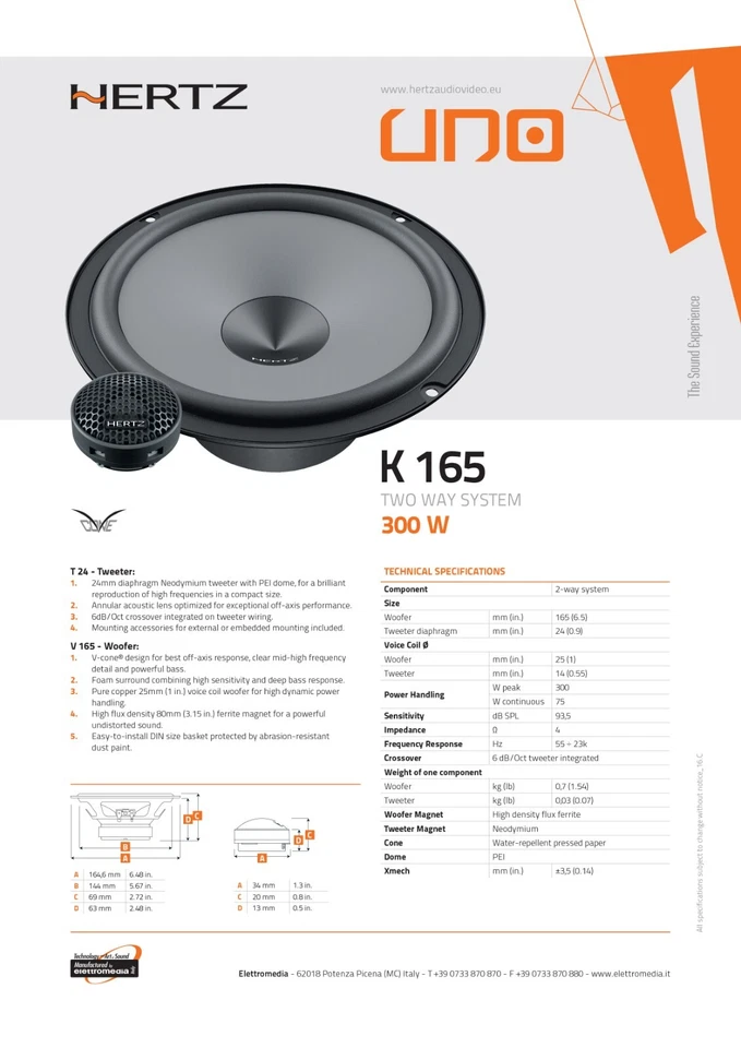 Casse Altoparlanti Hertz K165  per Auto 16,5cm 300W Kit 2 Vie Separate - Immagine 4 di 4