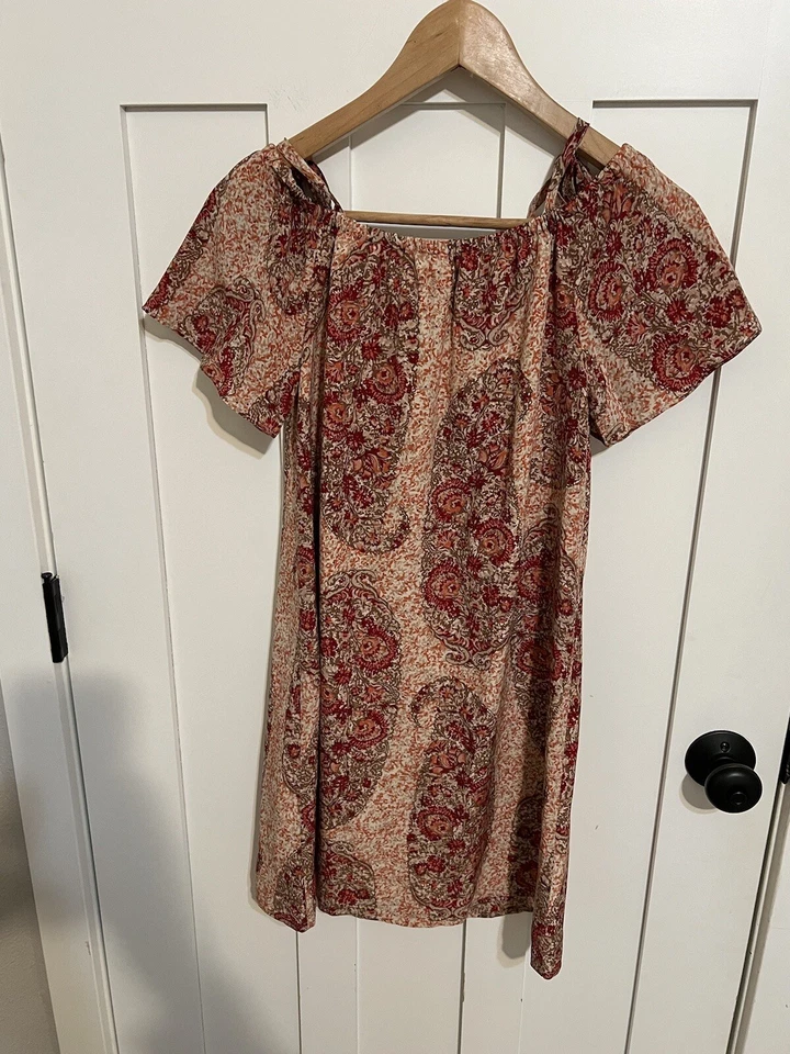Vestido Madewell Seda Hombro Frío Cascada Paisley Rosa Talla XS Foto 3 de 4