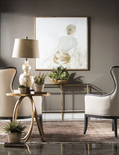 Uttermost 24410 Montrez Gold Leaf Round Accent End Table Antiqued Mirror Top - Picture 6 of 6