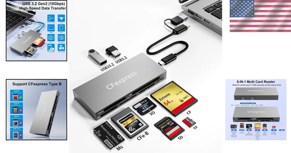 Compact 8-in-1 CFexpress Type B Card Reader & Hub with 10Gbps Connectivity - Image 2 of 4