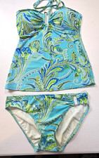 Lauren Ralph Lauren Women's Paisley Lace-Up Bandeau Tankini 2-pc Sz 6