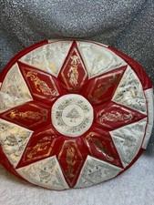 Vintage 1960s Lebanese Leather Pouf Ottoman Cedar Tree Red Gold Boho