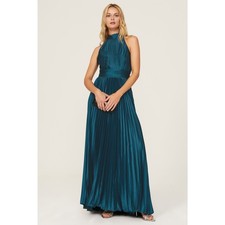 Mac Duggal Teal Blue Pleated Halter Sleeveles...