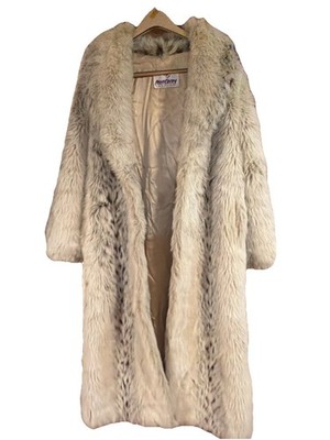 Vintage Snow Leopard Faux Fur Maxi Duster Coat USA Made Mob Wife 12 Burning Man