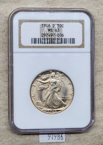WPCoins ~ 1946-D 50 Cent Walking Liberty Half NGC MS63