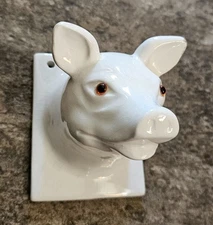 Vintage Ceramic Pig Head Towel Apron Wall Holder