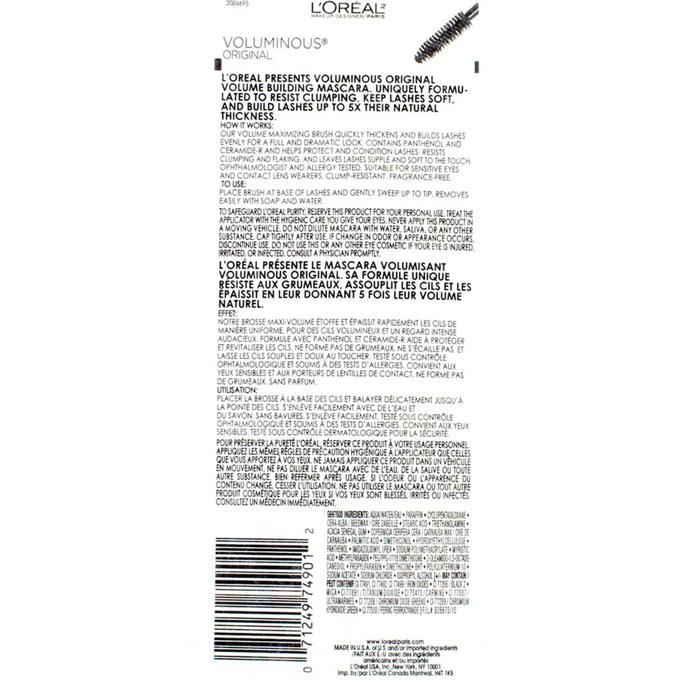6 Pack L'Oreal Paris Voluminous Original Mascara, Black 305, 0.28 fl oz - Image 2 of 2
