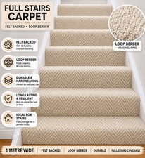 Cream Herringbone Stairs Hall Carpet Any Size x 1 meter Staircase Chevron Carpet
