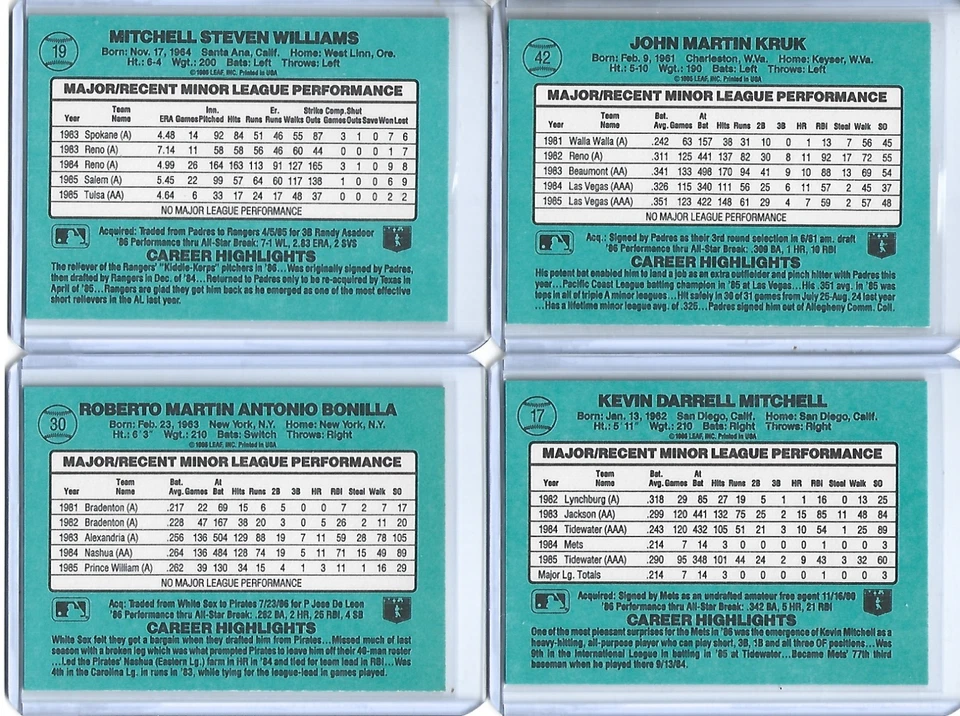 1986 Donruss The Rookies conjunto completo de beisebol 1-56-Bonds/B. Jackson/W. Controle remoto Clark - Imagem 4 de 4