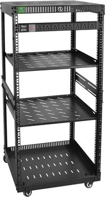 22U Network Rack w/Reinforced Top/Bottom Vented Plates, 2 Shelves 500lb max PDU