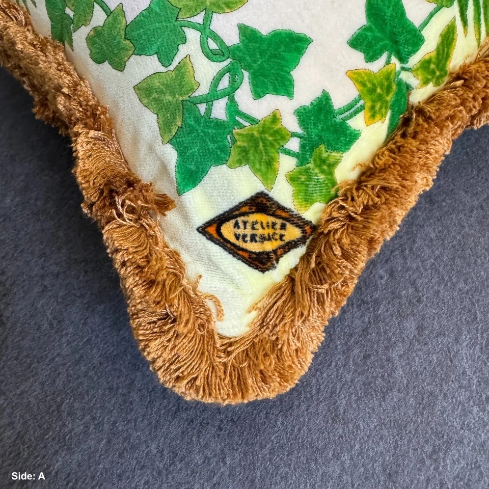 GIANNI VERSACE pillow velvet fringed Habit de Peintre print size 17” from 1997 - Image 4 of 4