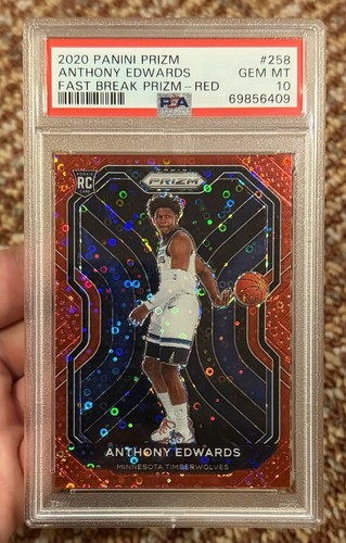 2020 PANINI PRIZM #258 ANTHONY EDWARDS RC 6/125 FAST BREAK RED PRIZM PSA 10 GEM